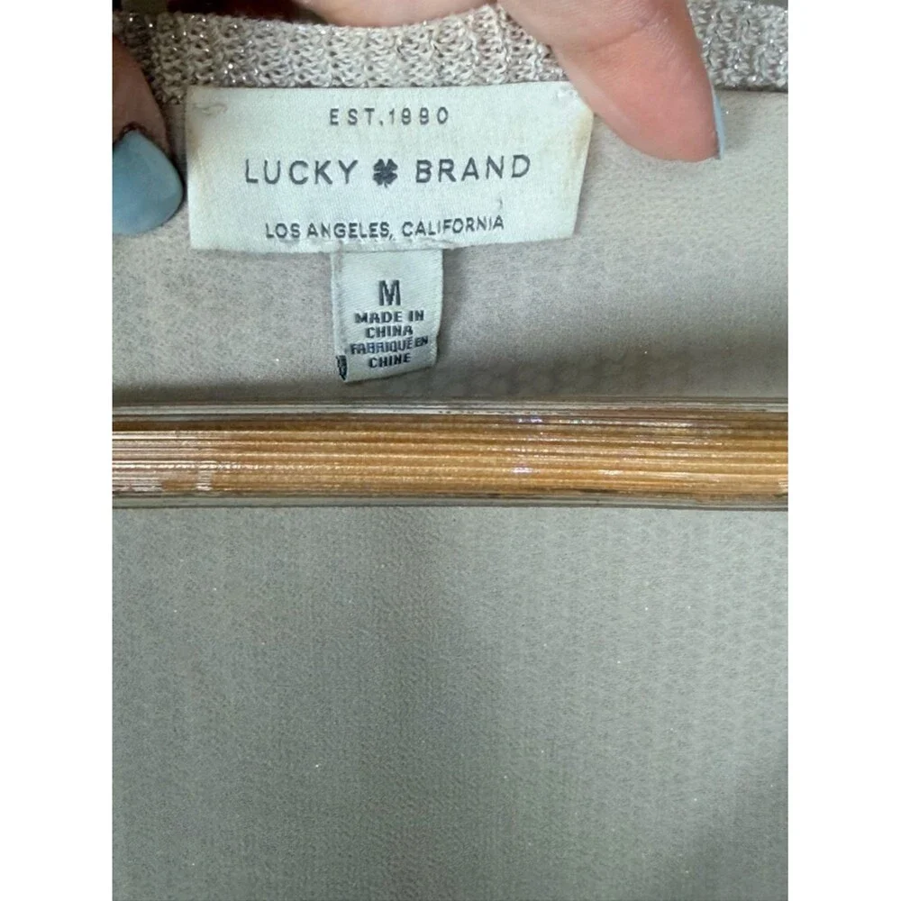 Lucky Brand Metallic Shimmer Knit Top Medium Layered Hem Boho